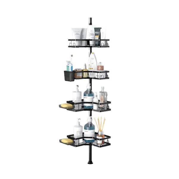 9.27in L 120in H Stainless Steel Tension Mounted Shower Shelf Rustproof Adjustable 4 Tier Storage Organizer Silver