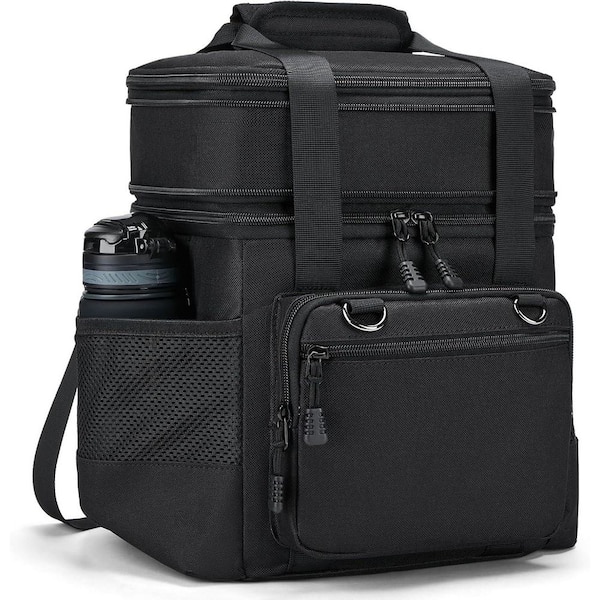 15 qt. Expandable Insulated Lunch Box with Leakproof Cooler Tote Bag Organizer for Adults Black