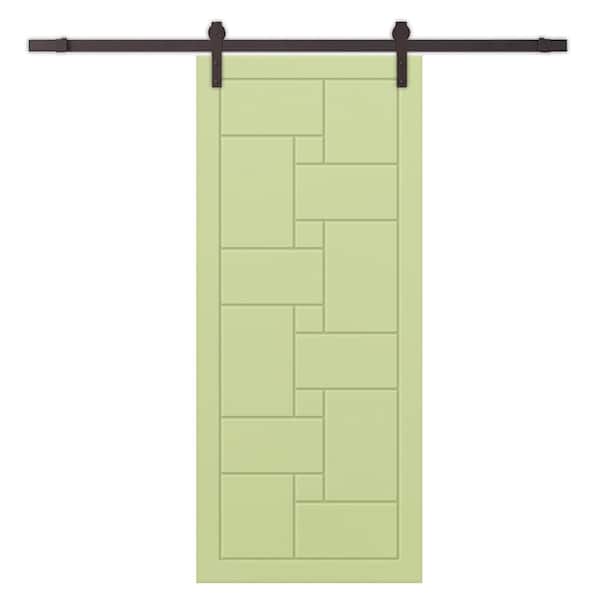 CALHOME 30 in. x 96 in. Sage Green Painted Composite MDF Paneled Interior Sliding Barn Door with Hardware Kit