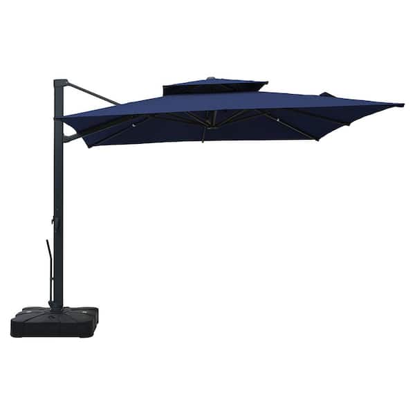 Mondawe 10 ft. x 10 ft. Square Aluminum 360° Rotation Outdoor Patio Cantilever Umbrella with Base, in Navy Blue