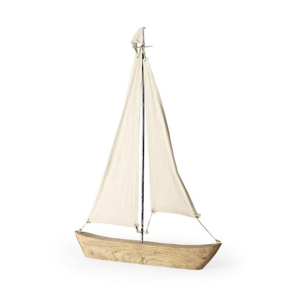 HomeRoots 32 in. Brown Wooden Sailboat Sculpture