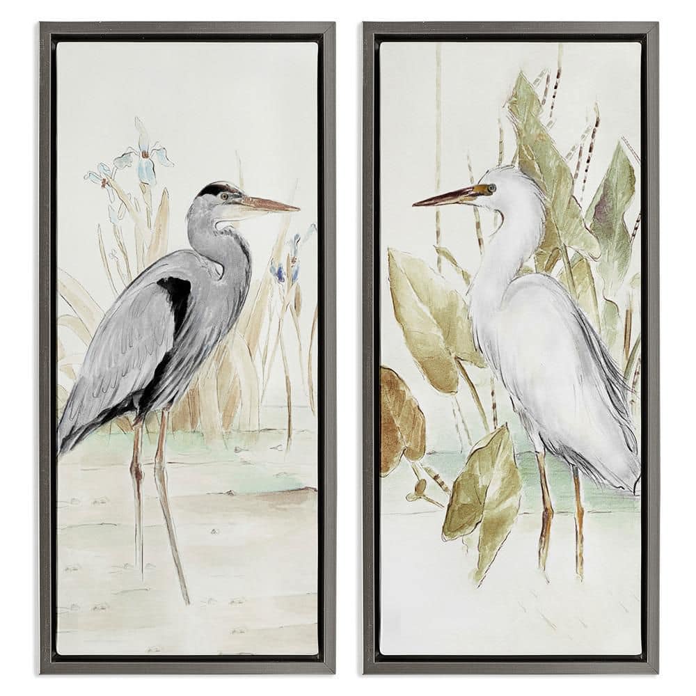 Heron Egret Marsh Landscape by Lanie Loreth 2-Piece Gray Floater Frame Animal Graphic Art Print 25 in. x 11 in. price history on PriceWatchPro