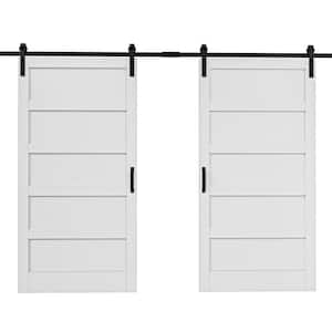 84 in. x 84 in. Paneled 5-Lites White MDF with PVC Finished Sliding Barn Door Slab with Hardware Kit and Soft Close