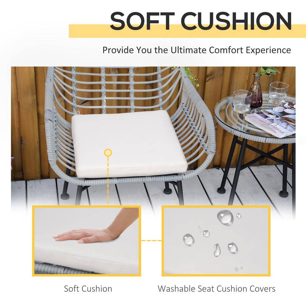 Outsunny 3-Piece Gray and Cream PE Rattan Patio Set