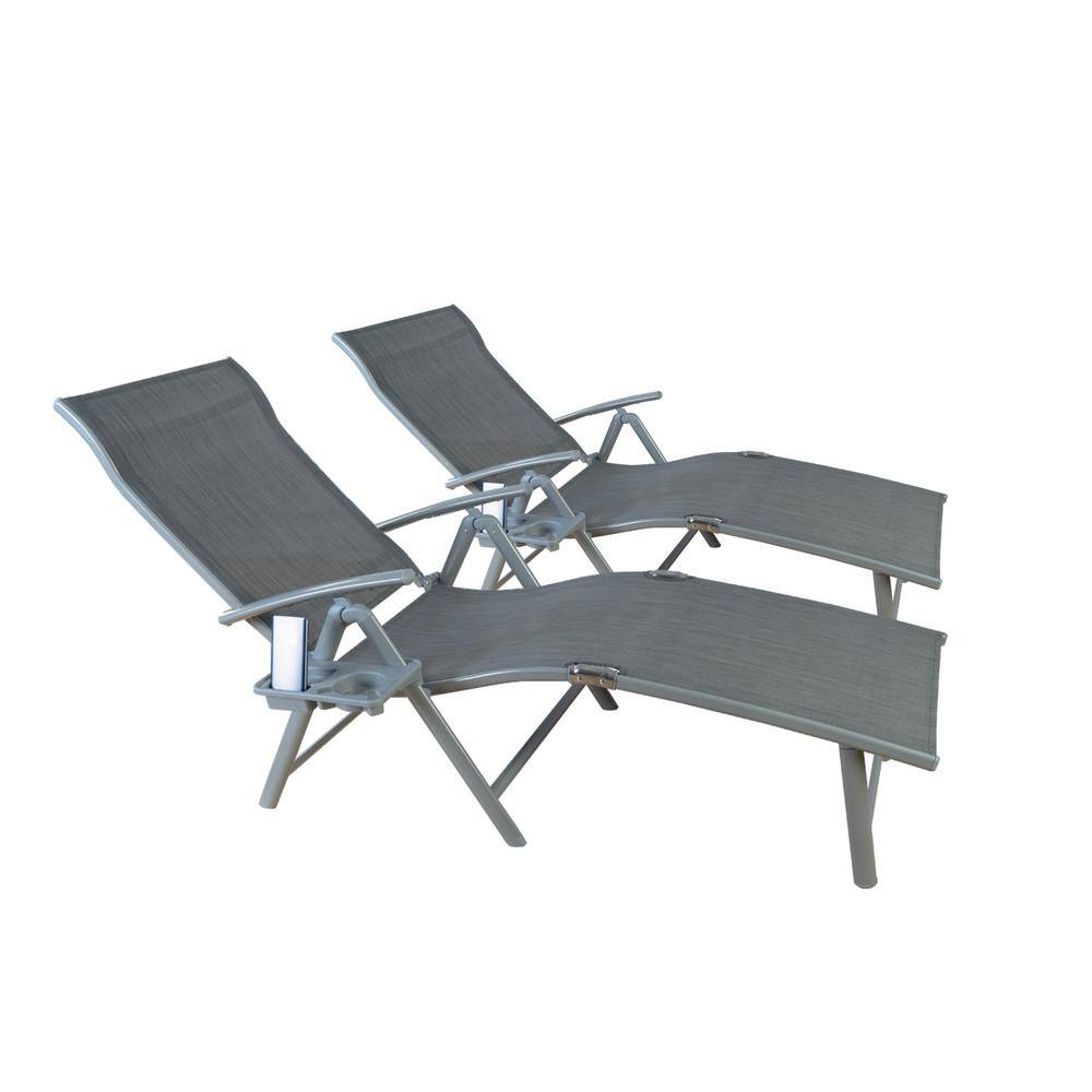 KOZYARD Cozy Aluminum Folding Outdoor Reclining 7 Adjustable Chaise Lounge Chair with Drink