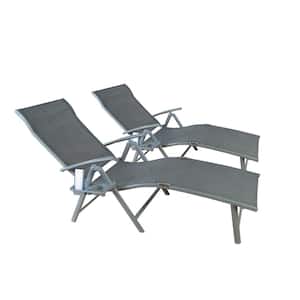 Cozy Aluminum Folding Outdoor Reclining 7 Adjustable Chaise Lounge Chair with Drink Holder Gray (2-Pack)