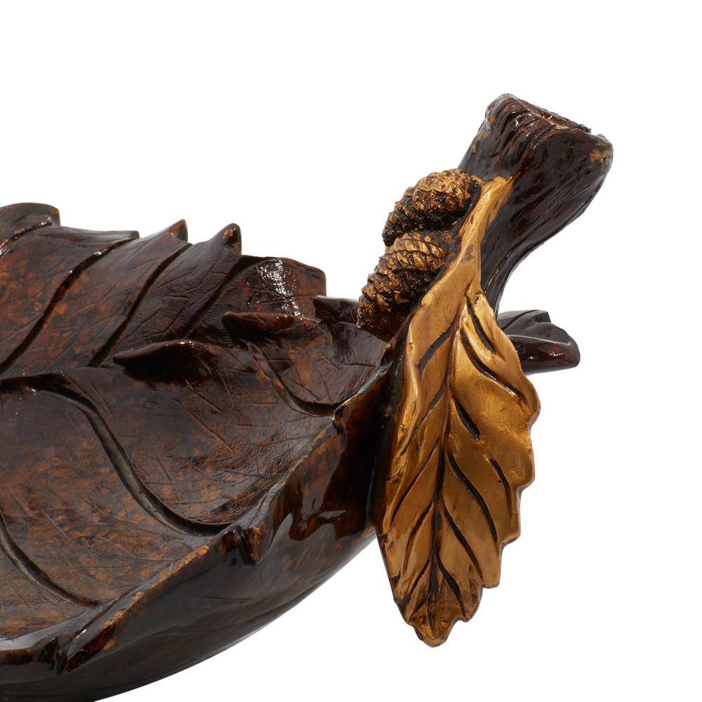 Amber Leaf Intricate Carved 22" Polystone Decorative Bowl with Stand