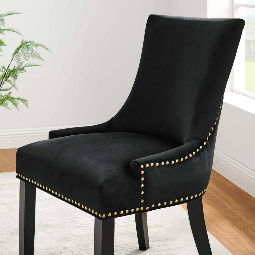 Marquis Hourglass Black Velvet Upholstered Side Chair with Wood Legs