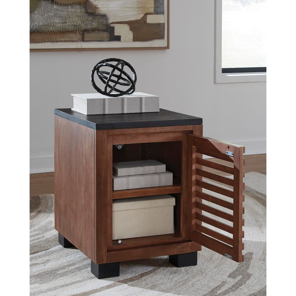 Kallari 18 in. Black/Dark Bown Rectangle MDF End Table with Solid Wood Frame - thumbnail 10