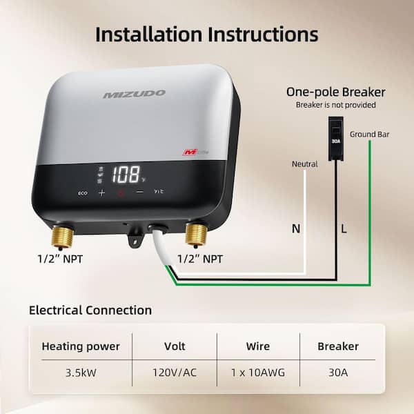 Elite 3.5 kW 0.68 GPM 120-Volt Point of Use Tankless Electric Instant Hot Water Heater, Silver