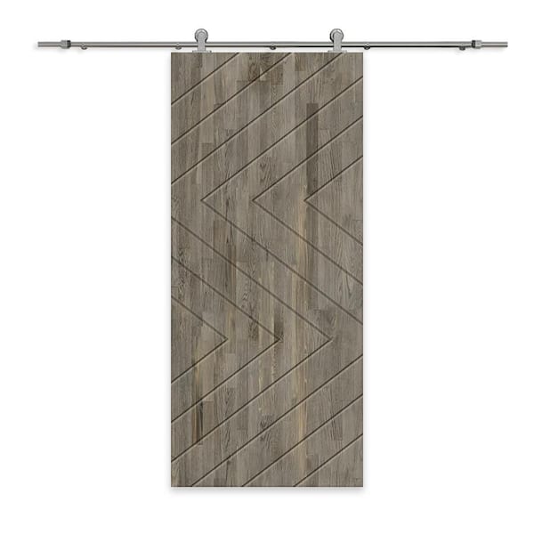 CALHOME 36 in. x 80 in. Weather Gray Stained Pine Wood Modern Interior Sliding Barn Door with Hardware Kit
