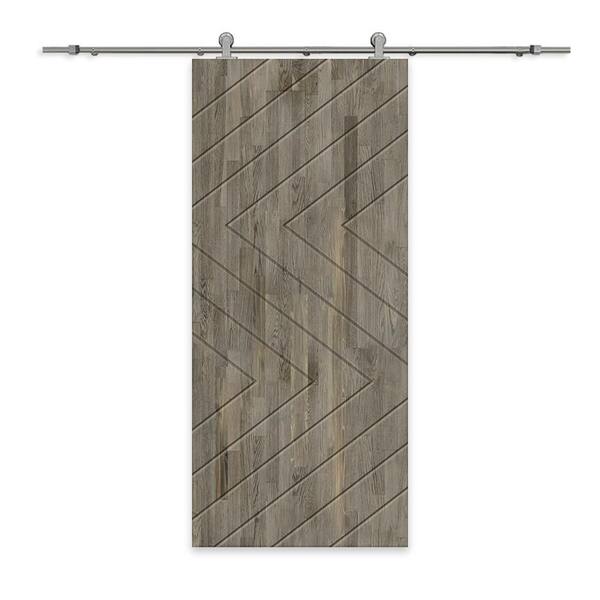CALHOME 30 in. x 96 in. Weather Gray Stained Pine Wood Modern Interior Sliding Barn Door with Hardware Kit