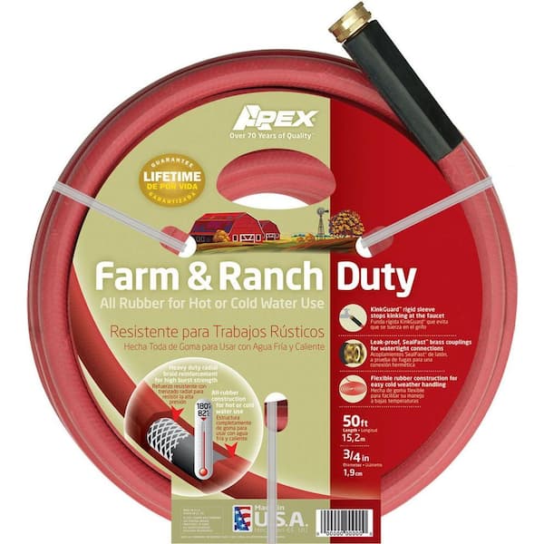 Apex 3/4 in. Dia x 50 ft. Red Rubber Farm and Ranch Hot Water Hose