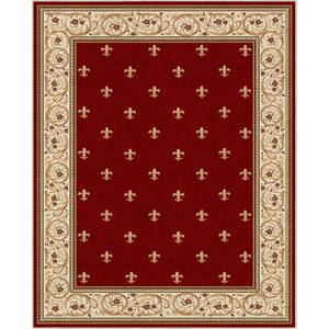 Red 9 ft. 10 in. x 13 ft. Flat-Weave Apollo Fleur De Lis Traditional Oriental Border Area Rug