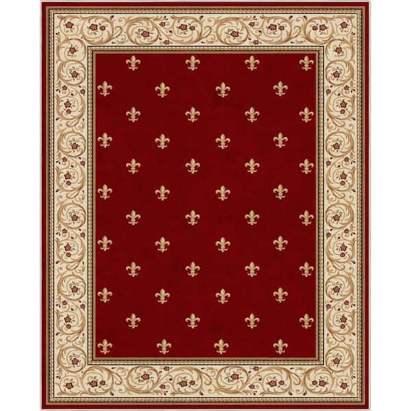 Well Woven Red 9 ft. 10 in. x 13 ft. Flat-Weave Apollo Fleur De Lis Traditional Oriental Border Area Rug