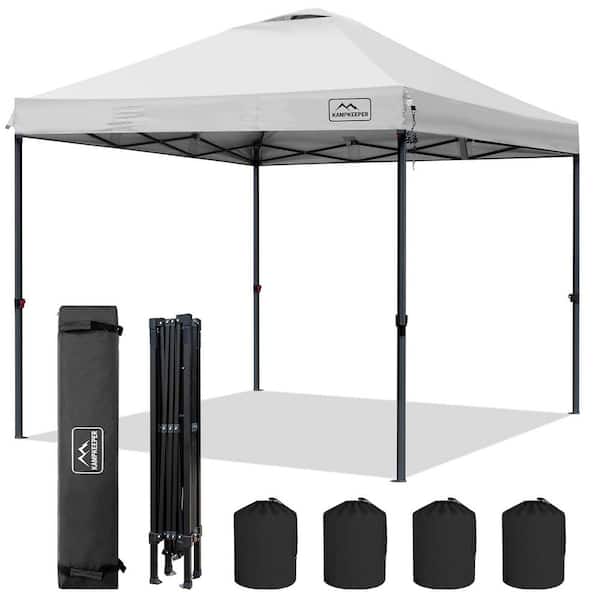 Zeus & Ruta 10 ft. W x 10 ft. L x 9 ft. H White Pop-Up Commercial Canopy Tent with Wheeled Carrying Bag, 4- Ropes and 4-Stakes