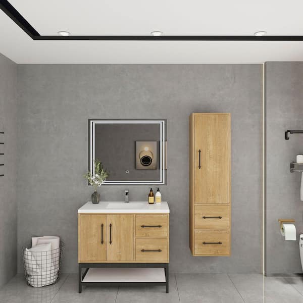 BV Better Vanity Victoria 36 in. W x 20 in. D x 35 in. H Single Sink Freestanding Frame Bath Vanity in Oak with White Acrylic Top