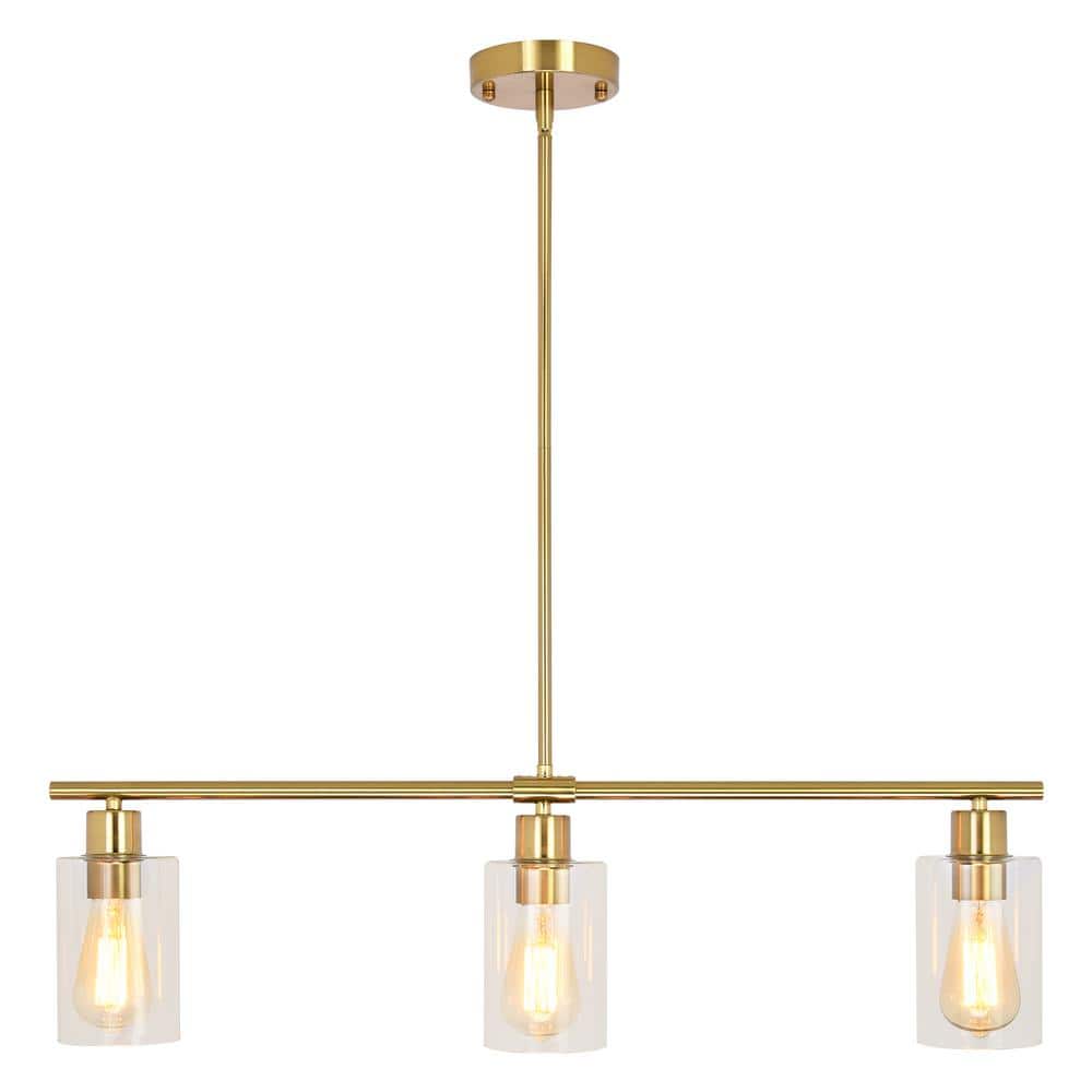 Gold Linear Pendant Light with Clear Glass Shades