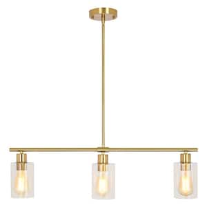 3-Light Brass Chandelier for Kitchen Island with Clear Glass Shades