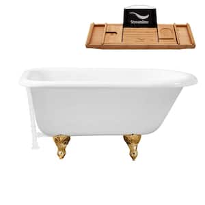 48 in. Cast Iron Clawfoot Non-Whirlpool Bathtub in Glossy White with Glossy White Drain and Polished Gold Clawfeet