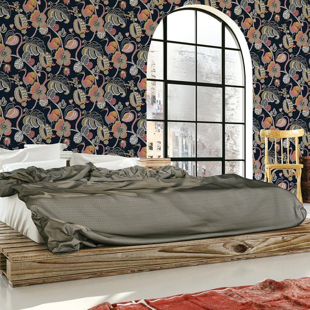 Large Scale Colorful Vinyl Bloom Motif Peel and Stick Wallpaper