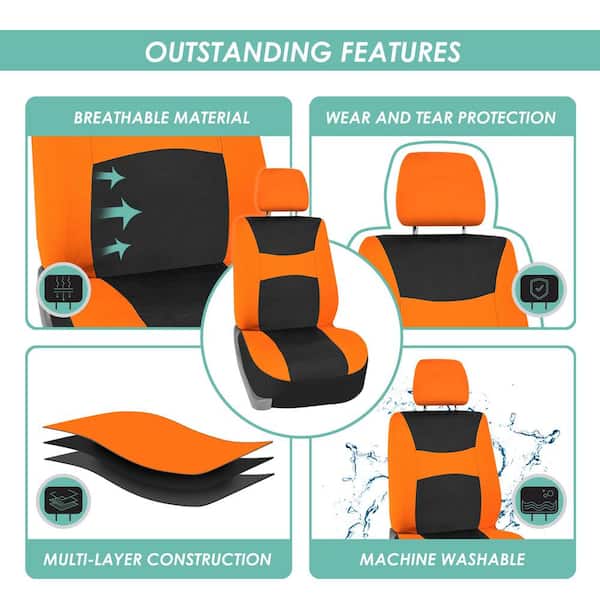 FH Group Light and Breezy Fabric 21 in. x 21 in. x 2 in. Full Set Seat  Covers with Steering Wheel Cover and 4-Seat Belt Pads DMFB030ORG115CM - The  Home Depot