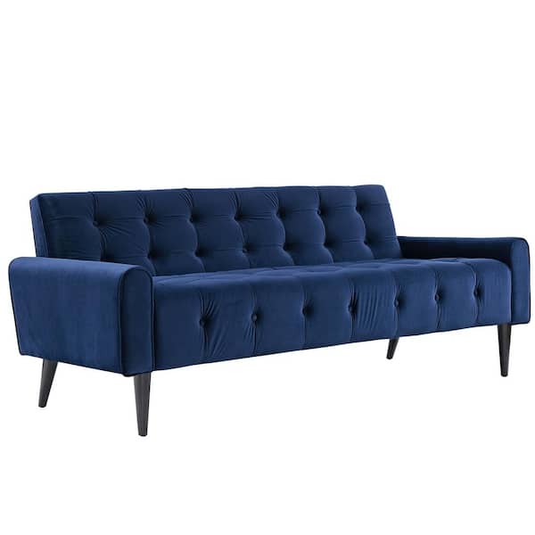 MODWAY Delve 72.5 in. Navy Velvet 3-Seater Tuxedo Sofa with Square Arms