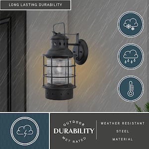 Hyannis 1 Light Black Coastal Lantern Cylinder Outdoor Wall Lantern Clear Glass