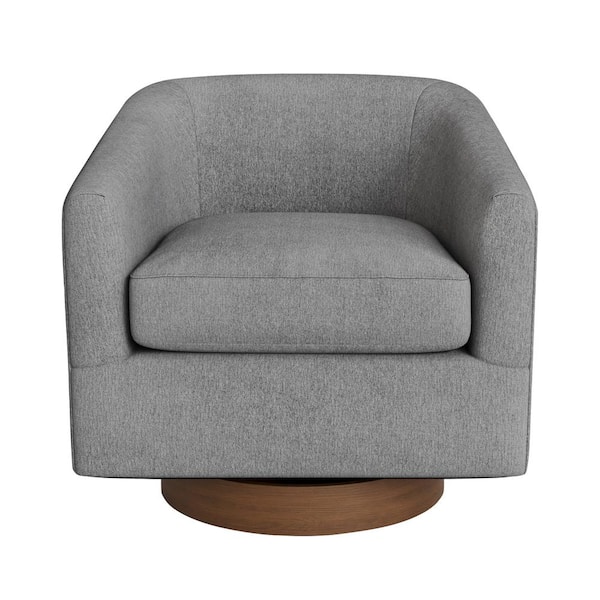 LUE BONA Dark Gray Swivel Accent Chair with Solid Wood Base Barrel Chairs Swivel for Livingroom