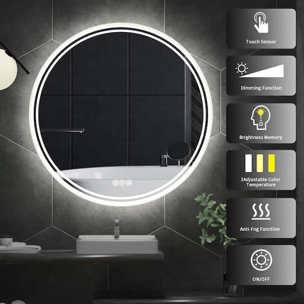 Wisfor 24 in. W x 24 in. H Large Round Frameless Anti-Fog Wisfor 24 in. W x 24 in. H Large Round Frameless Anti-Fog