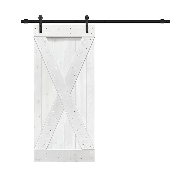 CALHOME X Series 36 in. L x 84 in. H Solid White Stained Knotty Pine Wood Interior Sliding Barn Door with Hardware Kit
