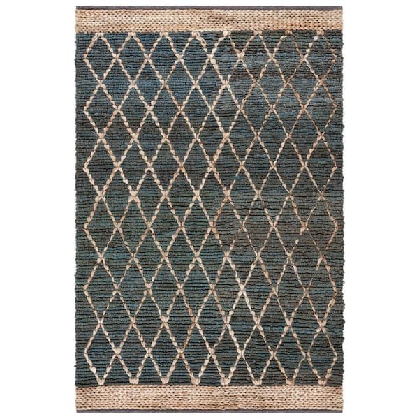 Natural Fiber Blue 8 ft. x 10 ft. Border Multi-Diamond Area Rug