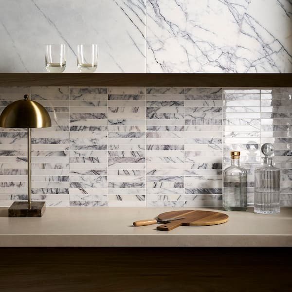 Etherea Lilac 12 in. x 14.37 in. Stacked Polished Marble Mosaic Floor and Wall Tile (1.19 sq. ft./Sheet)