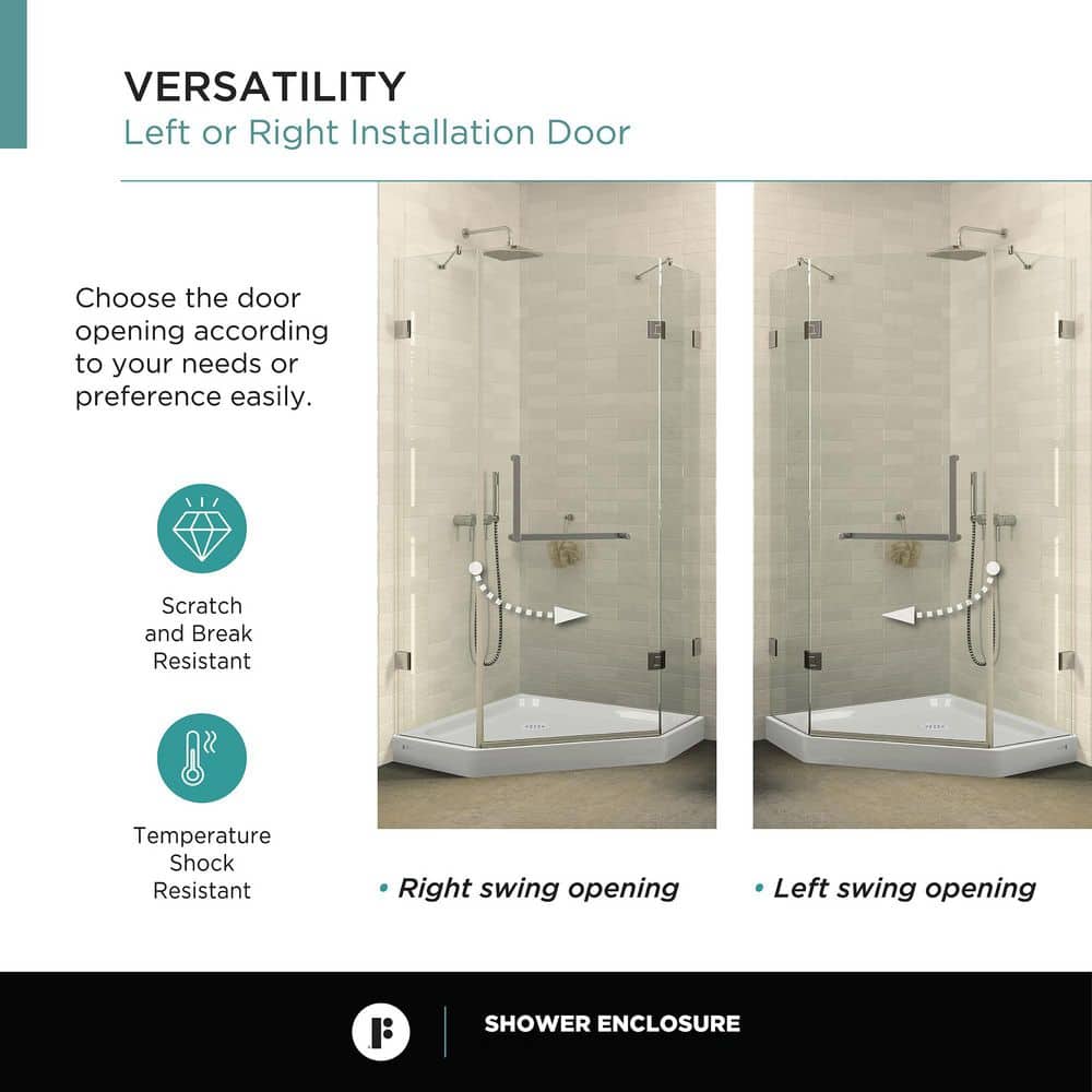 Polished Chrome Neo Angle Frameless Glass Shower Enclosure with Acrylic Base