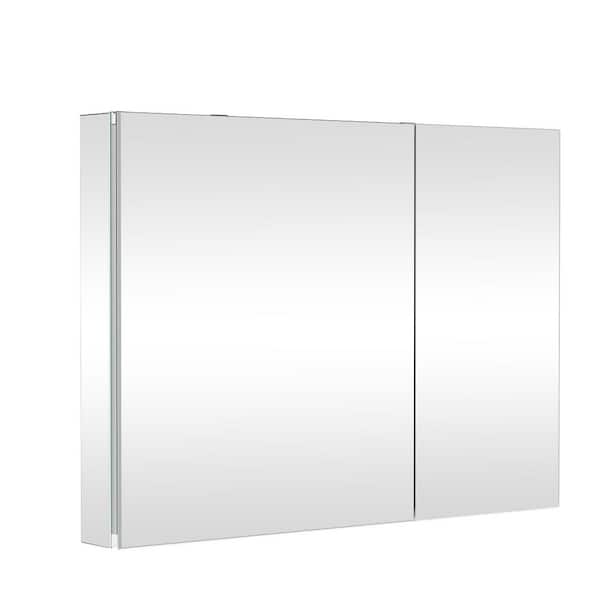 36 in. W x 26 in. H Rectangular Aluminum Recessed or Surface-Mount Medicine Cabinet with Mirror and 2 Doors