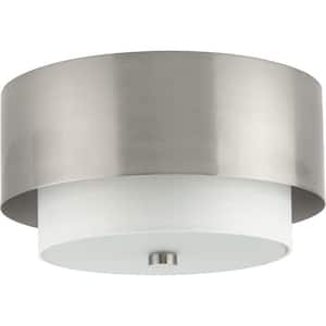 Silva Collection Two-Light Brushed Nickel White Linen Shade 14 in. Flush Mount No Bulbs Included