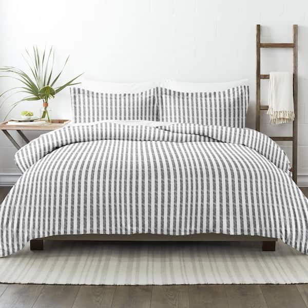Becky Cameron Rugged Stripes Patterned Performance Gray King Microfiber 3-Piece Duvet Cover Set