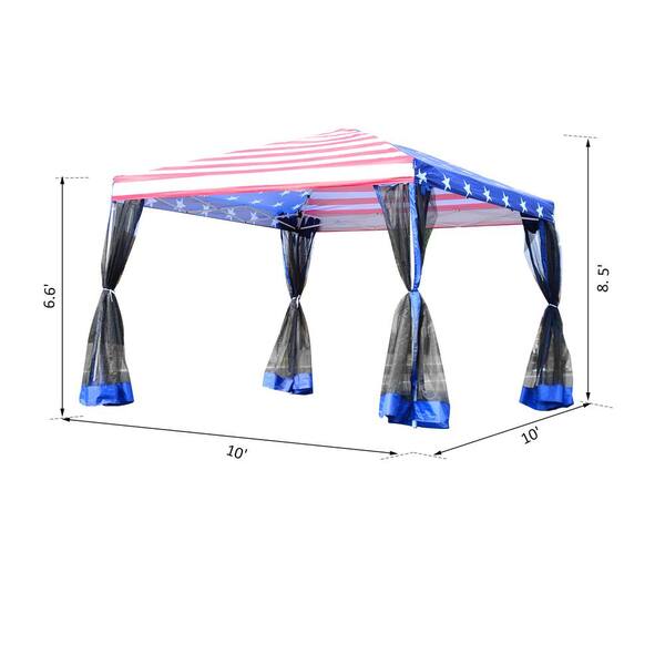 Outsunny 10 Ft X 10 Ft American Flag Pop Up Canopy Vendor Tent With Removeable Mesh Walls Easy Setup And Travel Bag Included 840 014