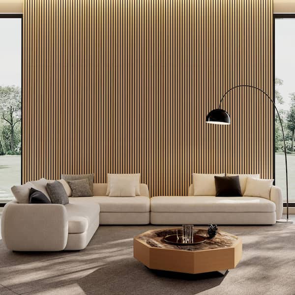 45.27 in. White Oak Wood Slat Acoustic Panels 3D Fluted MDF Wall, Ceiling Panels for Sound Absorption, Decoration 4-Pack