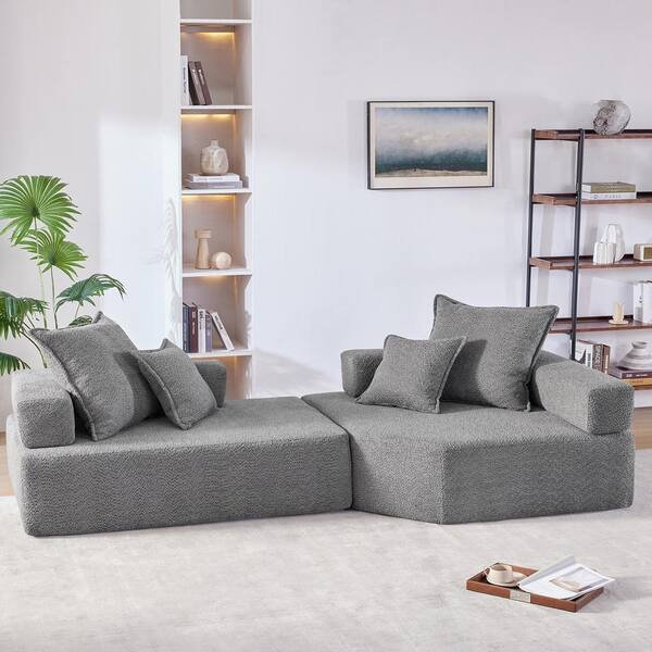 Harper & Bright Designs 103.5 in. Boucle Fabric Modular Sectional Sofa in Gray with 4 Pillows, No Assembly Required