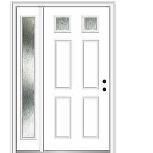 Rain Glass 50 in. x 80 in. Left-Hand Inswing Brilliant White Fiberglass Prehung Front Door on 4-9/16 in. Frame