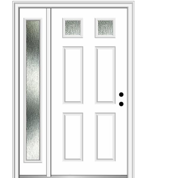 MMI DOOR 48 in. x 80 in. Left-Hand Inswing Rain Glass Primed Fiberglass Prehung Front Door on 4-9/16 in. Frame