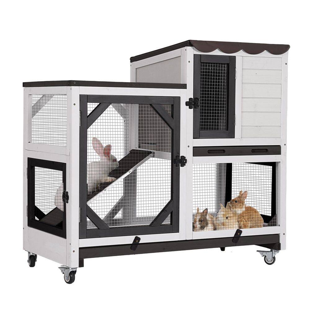 Premium 2-Story Wooden Rabbit Hutch with Casters, Outdoor Indoor Rabbit Hutch with Pull-Out Tray price history on PriceWatchPro