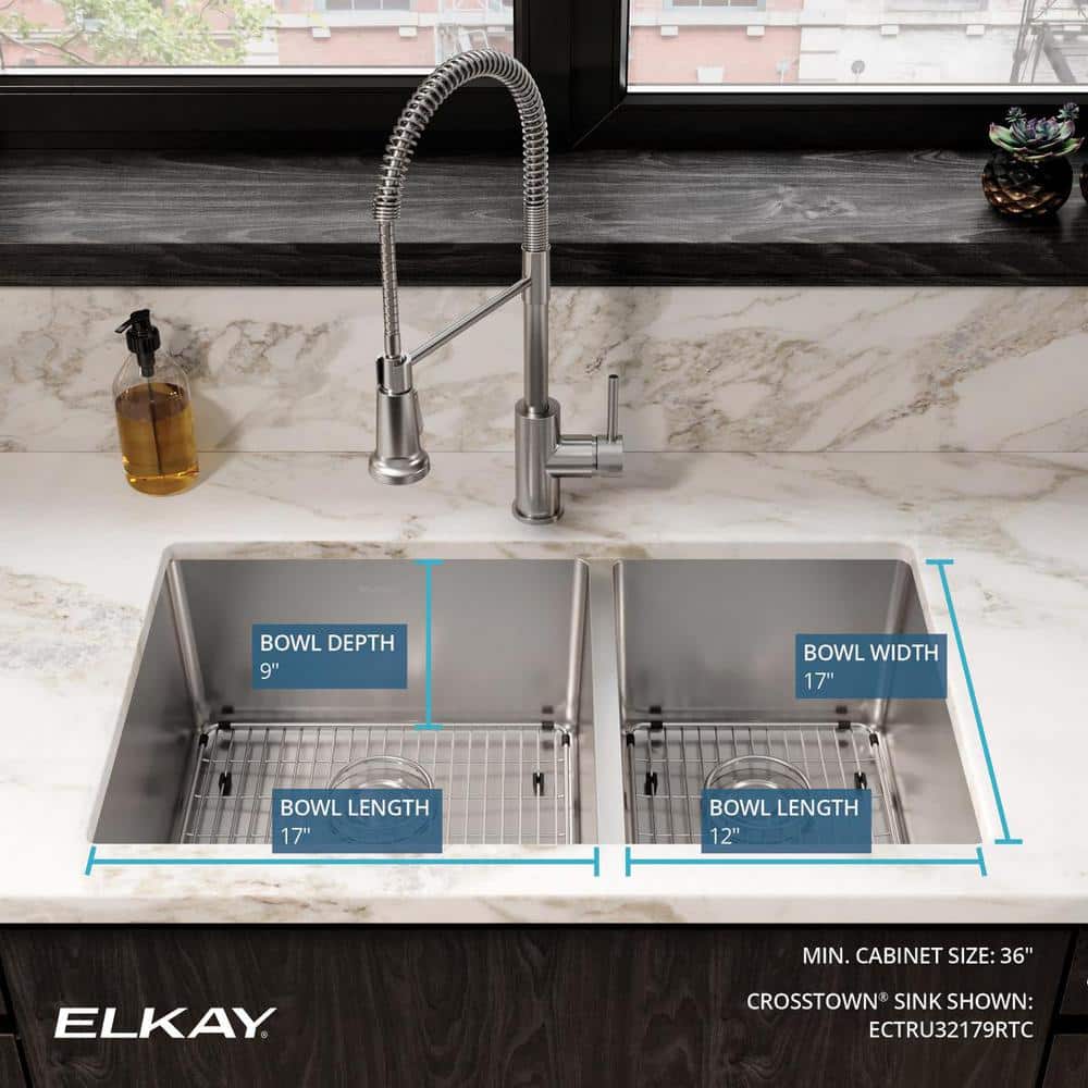 Elkay 31.5" Polished Satin Stainless Steel Double Bowl Undermount Sink