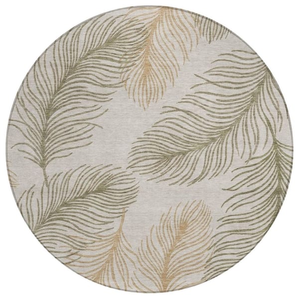Chantille Machine Washable Indoor/Outdoor Abstract ACN3028 Linen 8 ft. x 8 ft. Round Rug