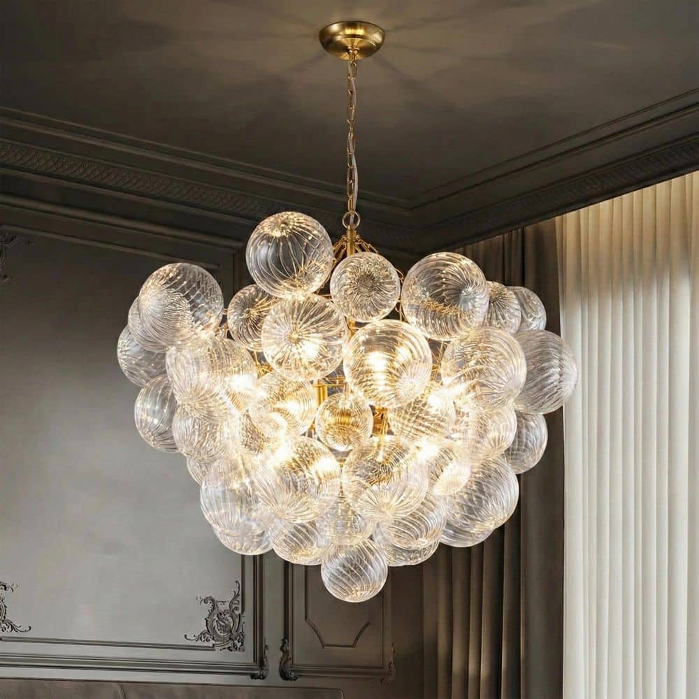 Bubble large Gold シャンデリア aiwen 36.22 in. 8-Light Hand Blown Glass Bubble Ball Brass