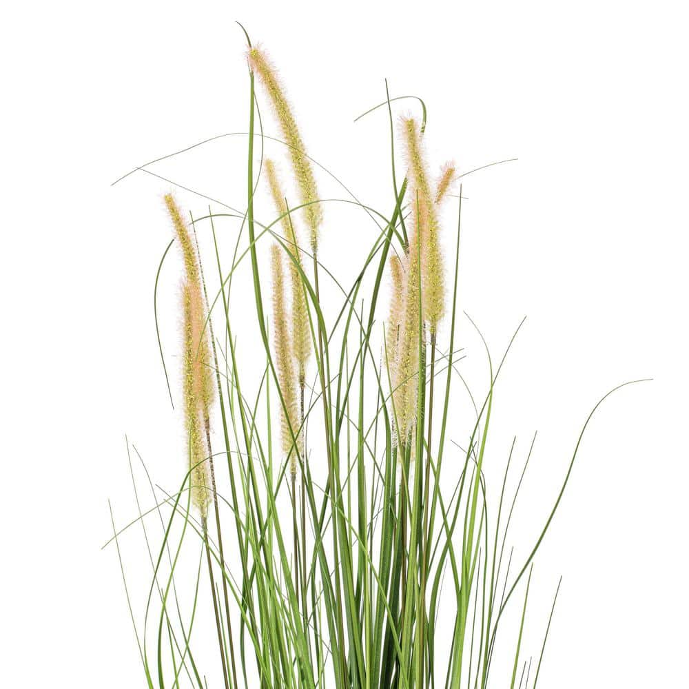 48" Green Artificial Potted Grass with Cattails in Iron Pot