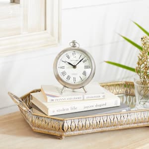 Silver Stainless Steel Analog Clock with Ring Top