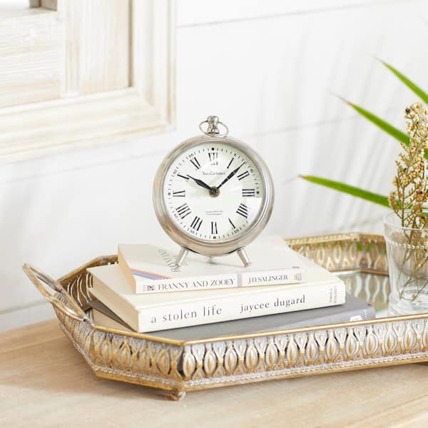 Litton Lane Silver Stainless Steel Analog Clock with Ring Top
