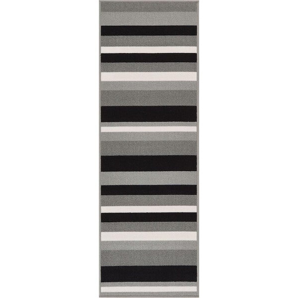Well Woven Kings Court Uni Stripes Grey 2 ft. x 7 ft. Modern Geometric Runner Rug